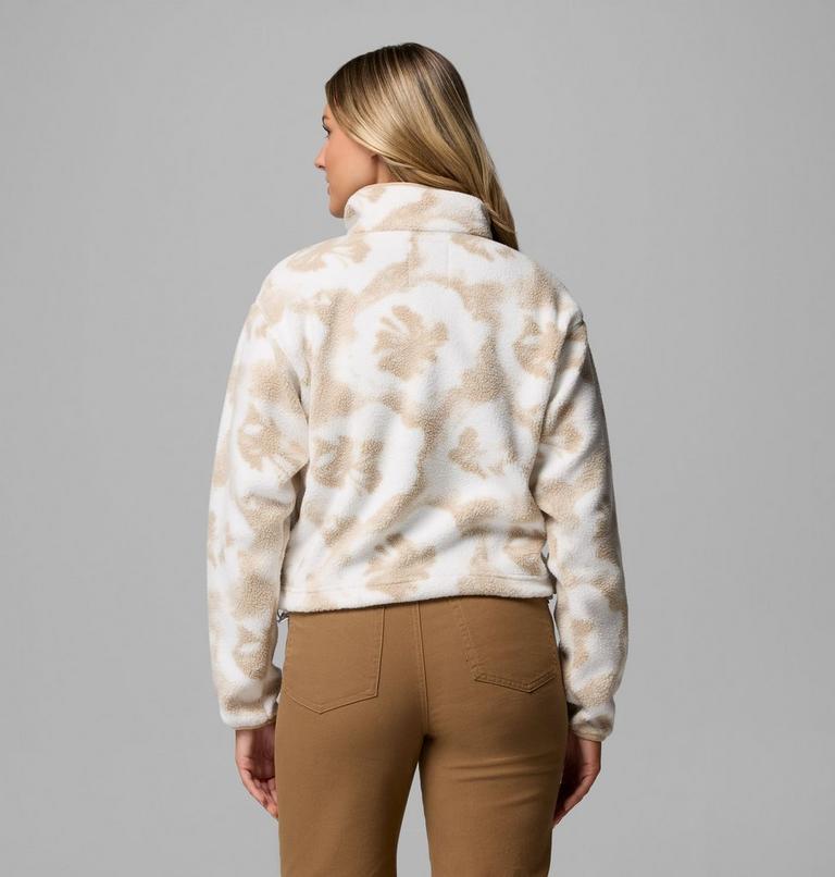 Women's Helvetia II Cropped Sherpa Half Snap Printed Fleece, Color: Sea Salt, Sprayflower, image 3