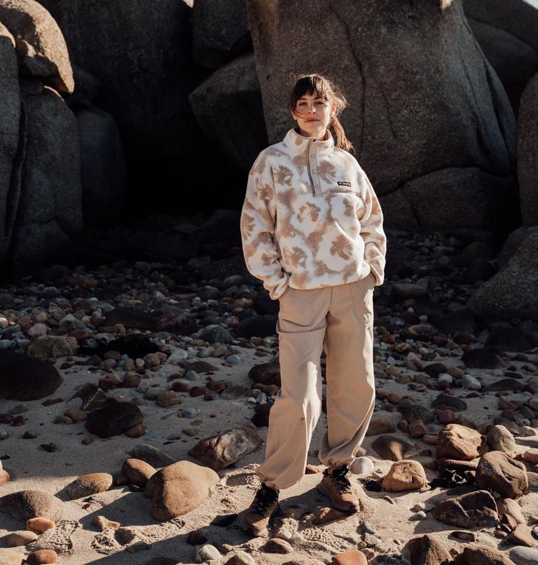 Women's Helvetia II Cropped Sherpa Half Snap Printed Fleece, Color: Sea Salt, Sprayflower, image 7