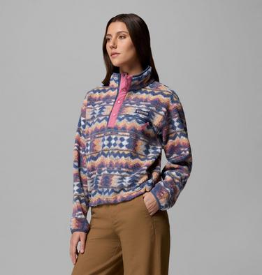 Women's Helvetia II Cropped Sherpa Half Snap Printed Fleece, Color: Sea Salt, Retrotree, image 8