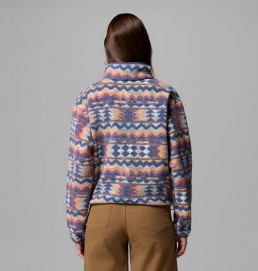 Women's Helvetia II Cropped Sherpa Half Snap Printed Fleece, Color: Sea Salt, Retrotree, image 7