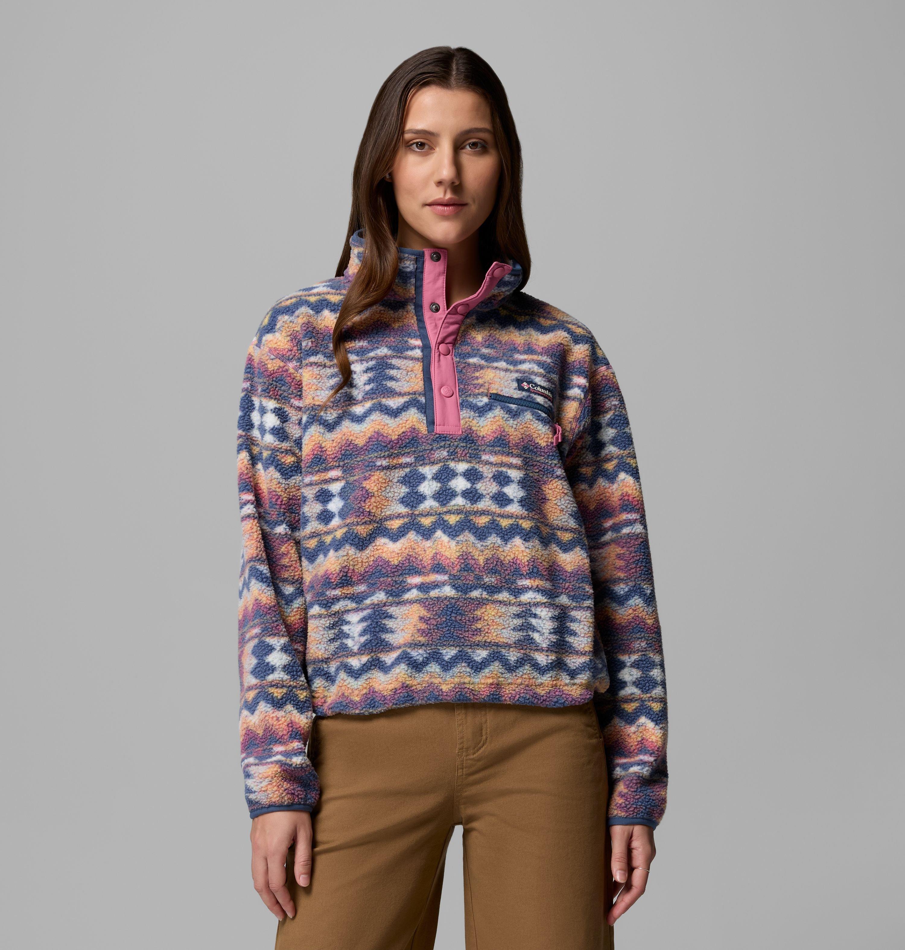 Columbia Sportswear Women's White Columbia - Helvetia™ Ii Cropped Sherpa Half Snap Printed Fleece - Sea Salt, Retrotree Medium