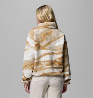 Women's Helvetia II Cropped Sherpa Half Snap Printed Fleece, Color: Sea Salt, Summits, image 7