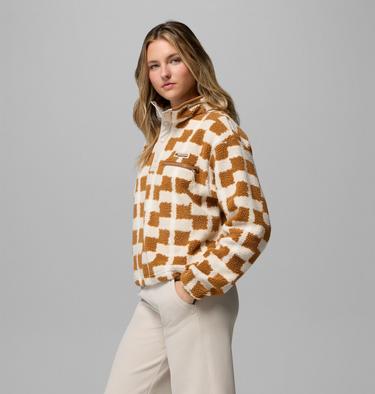 Women's Helvetia II Cropped Sherpa Half Snap Printed Fleece, Color: Camel Brown, Geostack, image 24