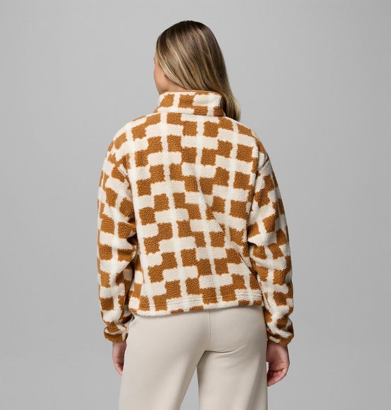 Polaire Sherpa Courte Semi-boutonn&eacute;e avec Imprim&eacute; Helvetia II Femme, Color: Camel Brown, Geostack, image 3