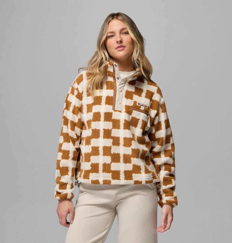 Polaire Sherpa Courte Semi-boutonn&eacute;e avec Imprim&eacute; Helvetia II Femme, Color: Camel Brown, Geostack, image 1