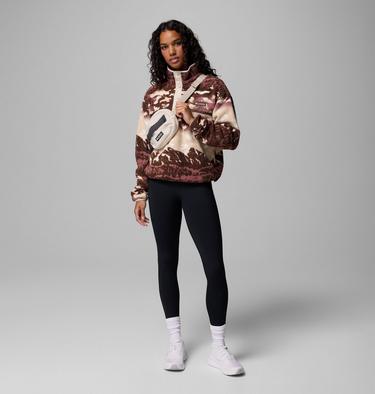 Women's Helvetia II Cropped Sherpa Half Snap Printed Fleece, Color: Tobacco Sisters, Dark Stone, image 2