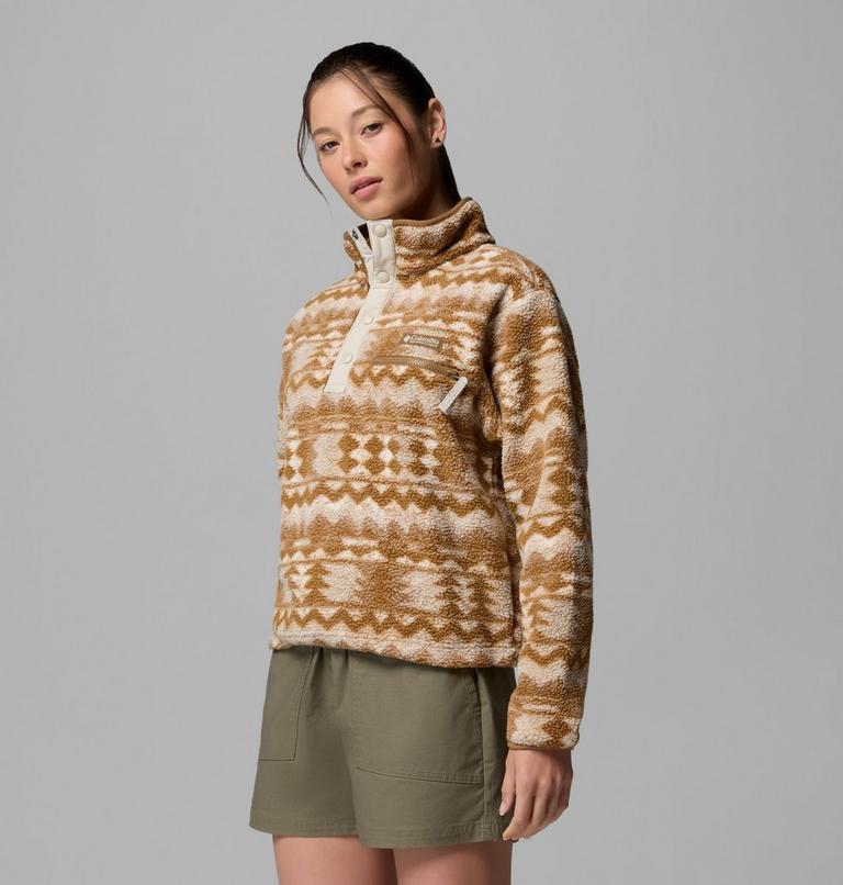 Women's Helvetia II Cropped Sherpa Half Snap Printed Fleece, Color: Delta, Retrotree, image 4