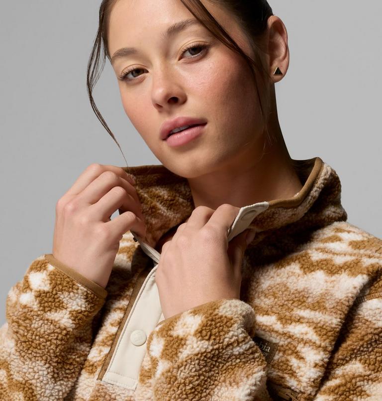 Women's Helvetia II Cropped Sherpa Half Snap Printed Fleece, Color: Delta, Retrotree, image 5