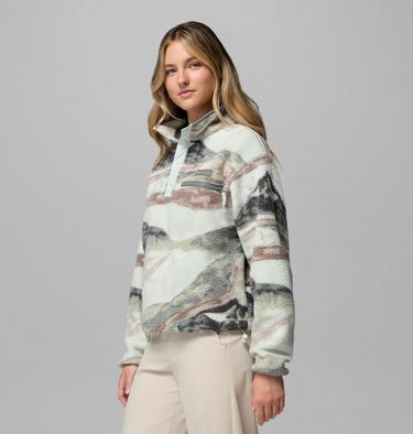 Women's Helvetia II Cropped Sherpa Half Snap Printed Fleece, Color: Sedona Sage, Summits, image 40