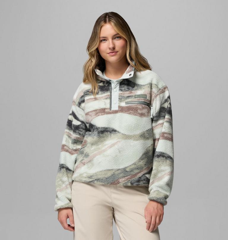 Polaire Sherpa Courte Semi-boutonn&eacute;e avec Imprim&eacute; Helvetia II Femme, Color: Sedona Sage, Summits, image 1