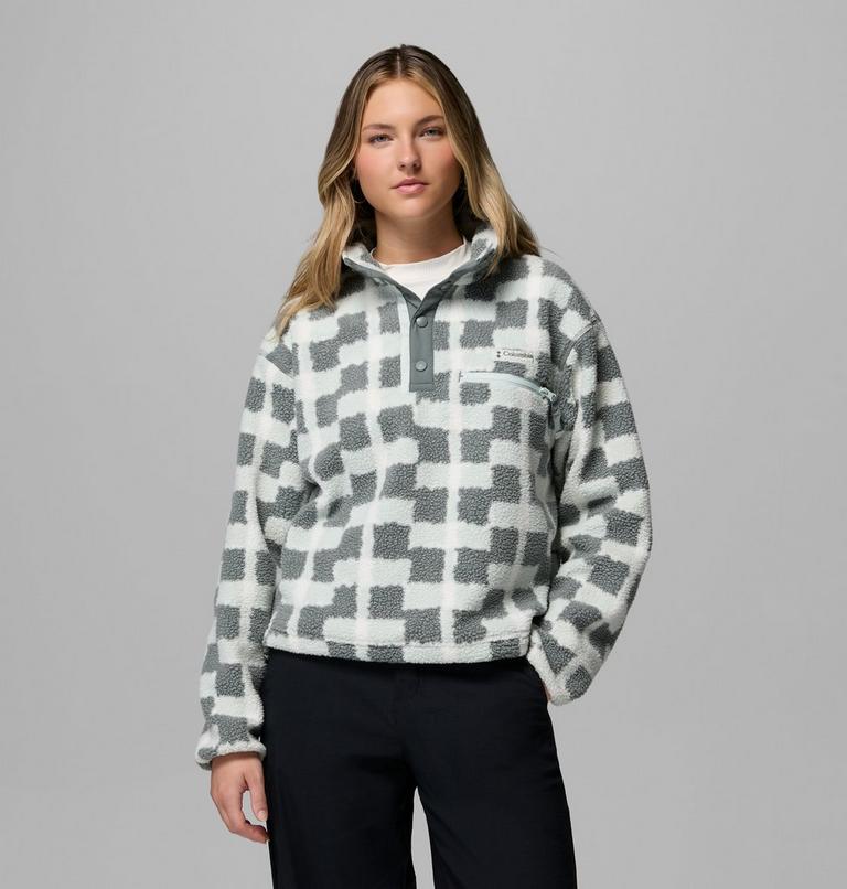 Polaire Sherpa Courte Semi-boutonn&eacute;e avec Imprim&eacute; Helvetia II Femme, Color: Sedona Sage, Geostack, image 1