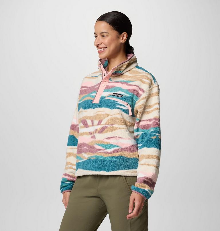 Women's Helvetia II Cropped Sherpa Half Snap Printed Fleece, Color: River Blue Rogue Valley, image 3