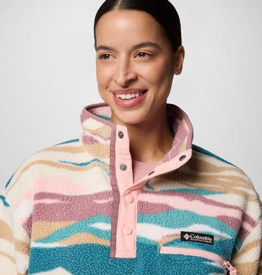 Women's Helvetia II Cropped Sherpa Half Snap Printed Fleece, Color: River Blue Rogue Valley, image 8