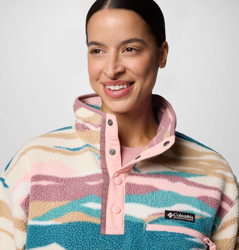 Women's Helvetia II Cropped Sherpa Half Snap Printed Fleece, Color: River Blue Rogue Valley, image 4