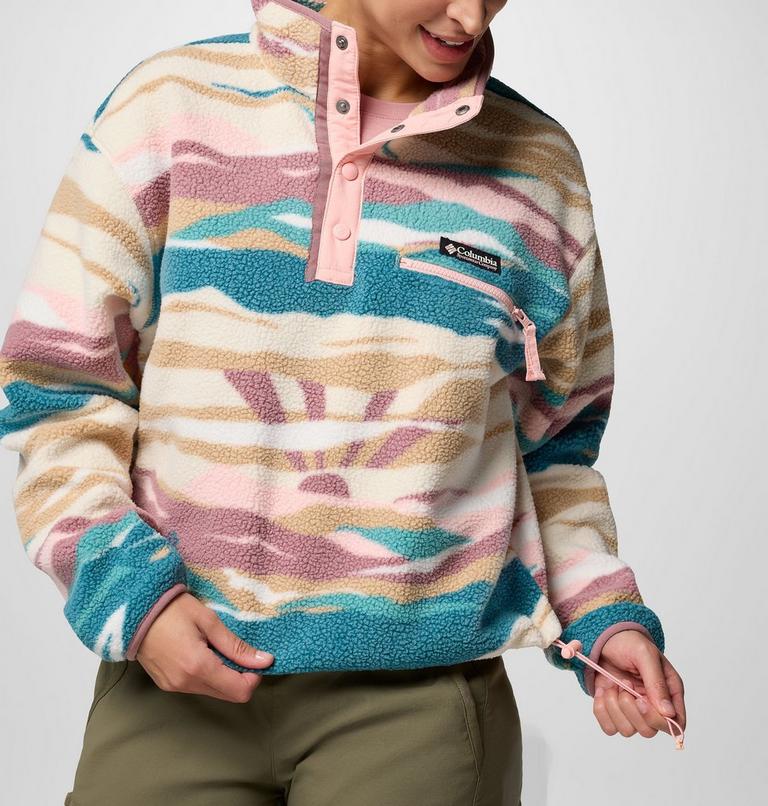 Women's Helvetia II Cropped Sherpa Half Snap Printed Fleece, Color: River Blue Rogue Valley, image 5