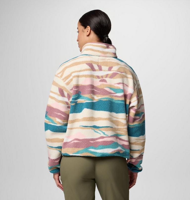 Women's Helvetia II Cropped Sherpa Half Snap Printed Fleece, Color: River Blue Rogue Valley, image 2