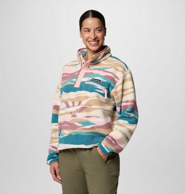 Women's Helvetia II Cropped Sherpa Half Snap Printed Fleece, Color: River Blue Rogue Valley, image 11