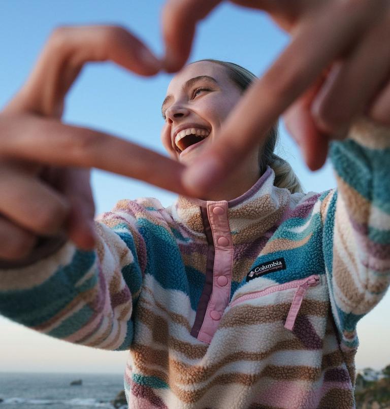 Women's Helvetia II Cropped Sherpa Half Snap Printed Fleece, Color: River Blue Rogue Valley, image 8