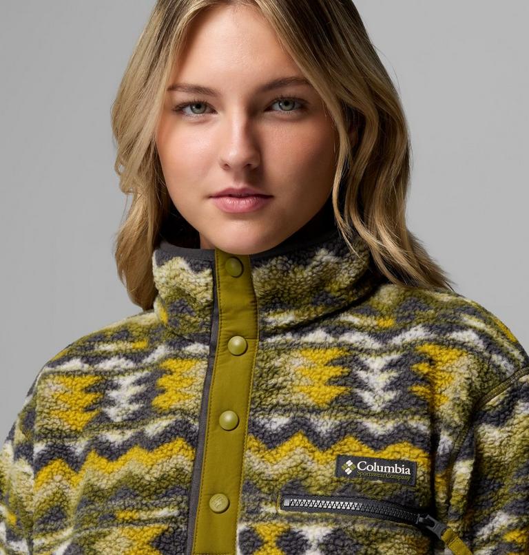 Women's Helvetia II Cropped Sherpa Half Snap Printed Fleece, Color: Mossy Green, Retrotree, image 5
