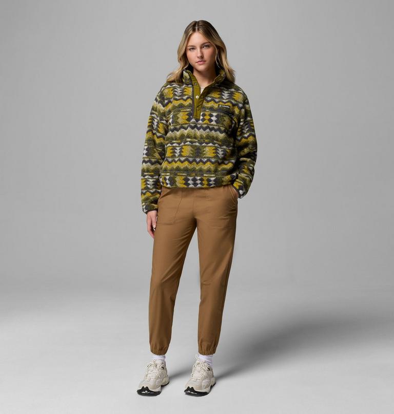 Women's Helvetia II Cropped Sherpa Half Snap Printed Fleece, Color: Mossy Green, Retrotree, image 2