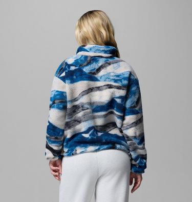 Women's Helvetia II Cropped Sherpa Half Snap Printed Fleece, Color: Phoenix Blue, Summits, image 27