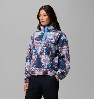 Women's Helvetia II Cropped Sherpa Half Snap Printed Fleece, Color: Rainy Day, Geomix, image 40
