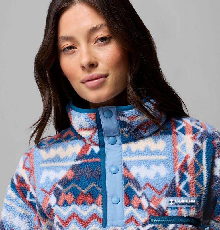 Women's Helvetia II Cropped Sherpa Half Snap Printed Fleece, Color: Rainy Day, Geomix, image 5