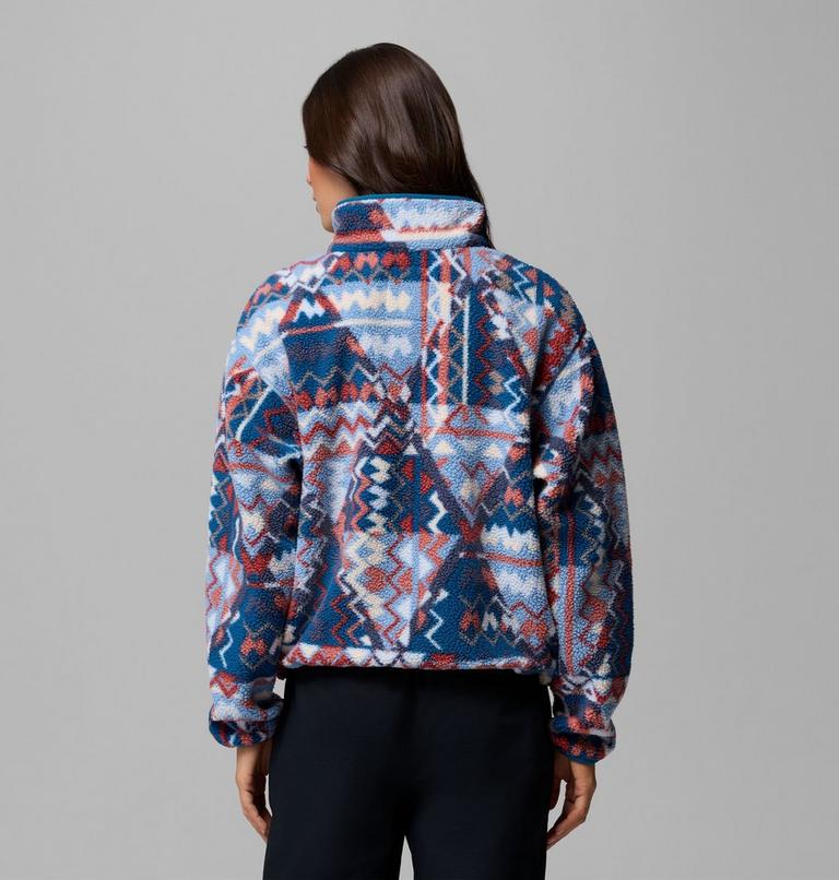 Women's Helvetia II Cropped Sherpa Half Snap Printed Fleece, Color: Rainy Day, Geomix, image 3