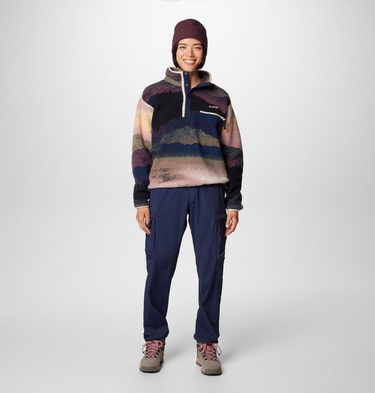 Women's Helvetia II Cropped Sherpa Half Snap Printed Fleece, Color: Collegiate Navy Dolomites, image 3