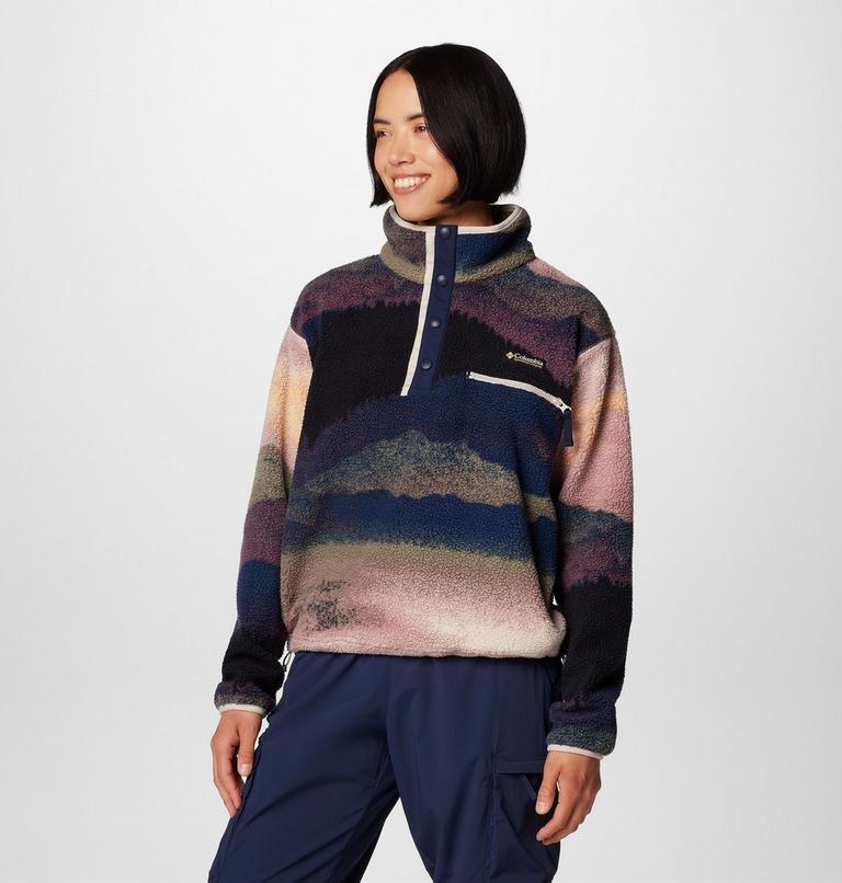 Women's Helvetia II Cropped Sherpa Half Snap Printed Fleece, Color: Collegiate Navy Dolomites, image 4
