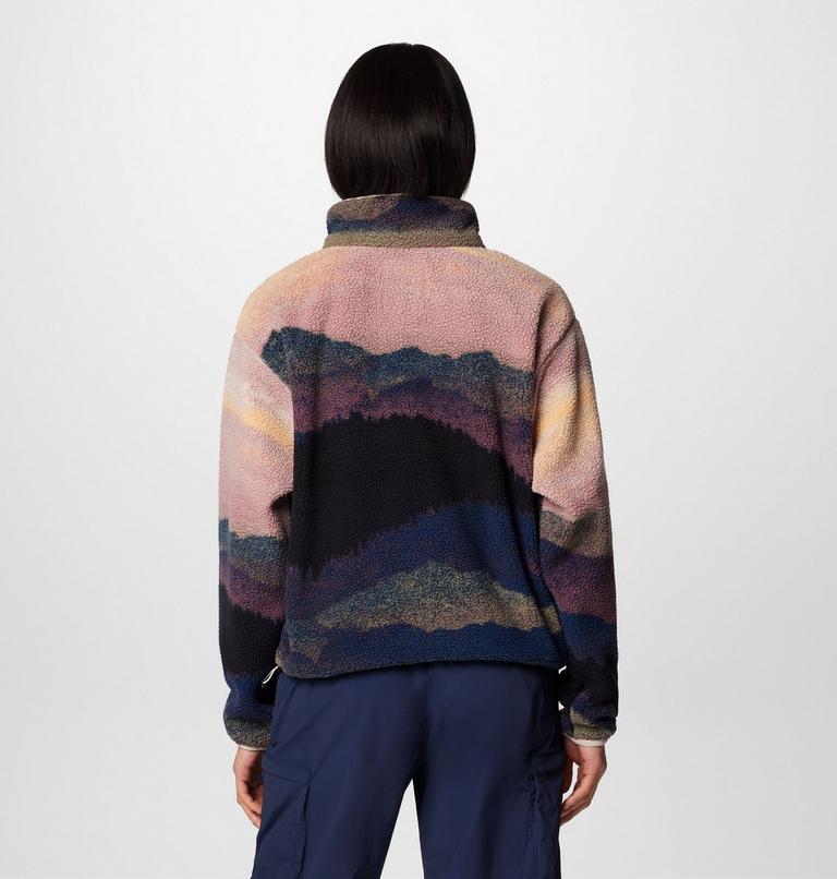Women's Helvetia II Cropped Sherpa Half Snap Printed Fleece, Color: Collegiate Navy Dolomites, image 2