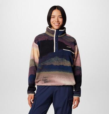 Women's Helvetia II Cropped Sherpa Half Snap Printed Fleece, Color: Collegiate Navy Dolomites, image 9