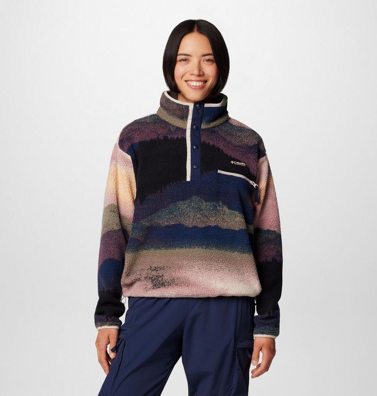 Women's Helvetia II Cropped Sherpa Half Snap Printed Fleece, Color: Collegiate Navy Dolomites, image 1
