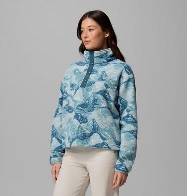 Women's Helvetia II Cropped Sherpa Half Snap Printed Fleece, Color: Marine Light, Sunscape, image 24