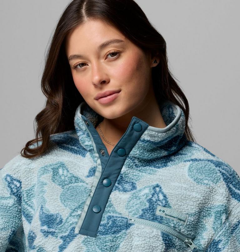 Women's Helvetia II Cropped Sherpa Half Snap Printed Fleece, Color: Marine Light, Sunscape, image 5