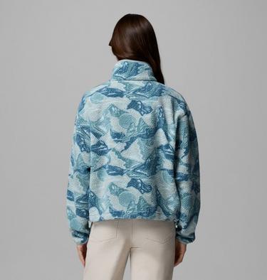 Women's Helvetia II Cropped Sherpa Half Snap Printed Fleece, Color: Marine Light, Sunscape, image 23