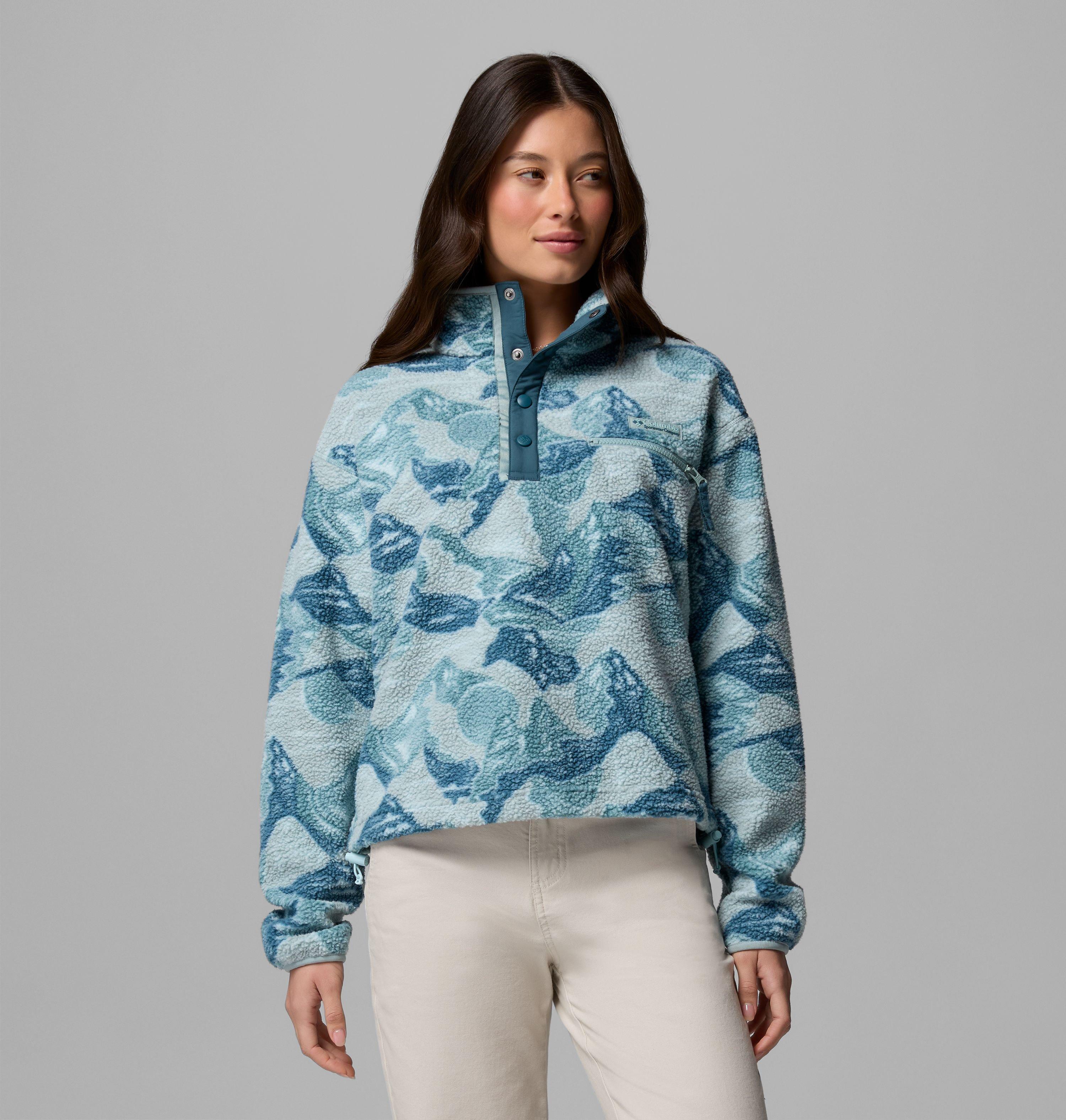 Columbia Sportswear Women's Blue Columbia - Helvetia™ Ii Cropped Sherpa Half Snap Printed Fleece - Marine Light, Sunscape Large