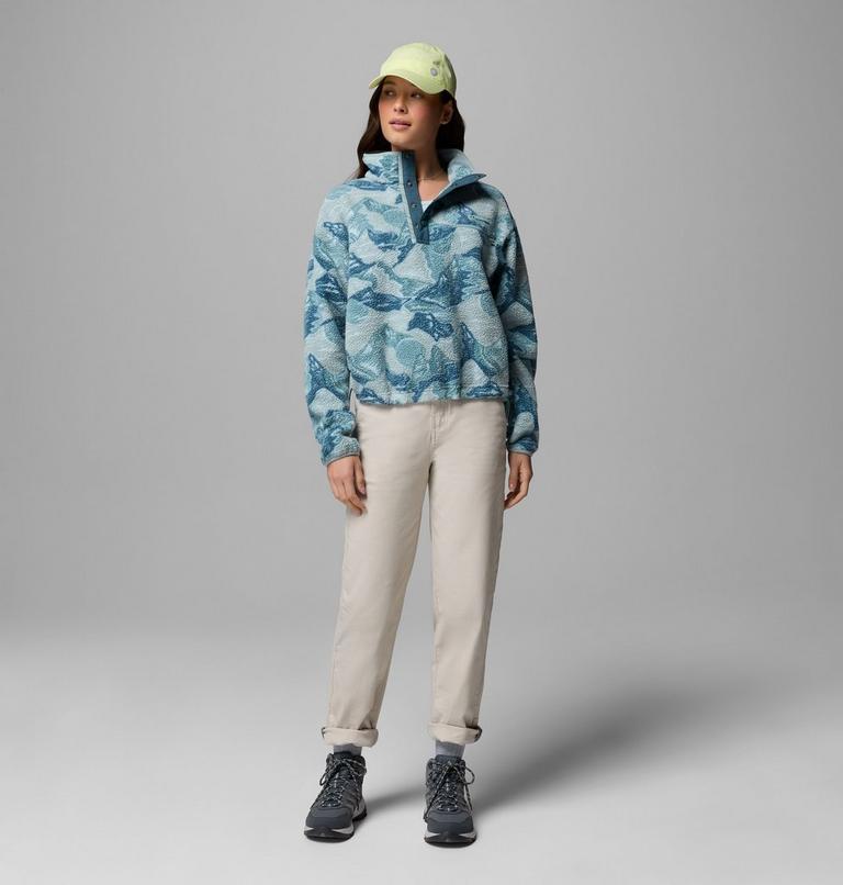 Women's Helvetia II Cropped Sherpa Half Snap Printed Fleece, Color: Marine Light, Sunscape, image 2