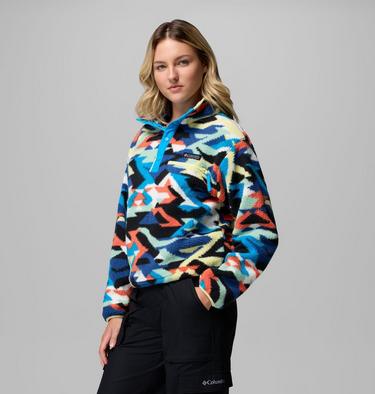 Women's Helvetia II Cropped Sherpa Half Snap Printed Fleece, Color: Compass Blue Reflections, Compass Blue, , image 12