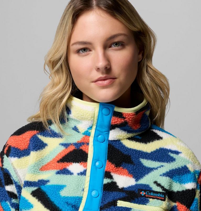 Women's Helvetia II Cropped Sherpa Half Snap Printed Fleece, Color: Compass Blue Reflections, Compass Blue, , image 5