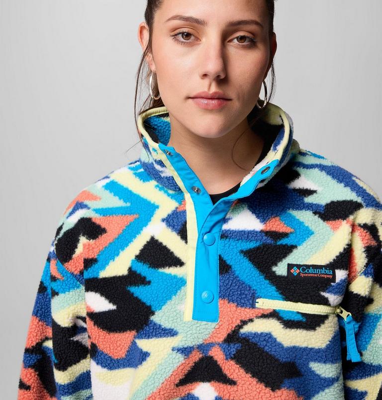 Women's Helvetia II Cropped Sherpa Half Snap Printed Fleece, Color: Compass Blue Reflections, Compass Blue, , image 7