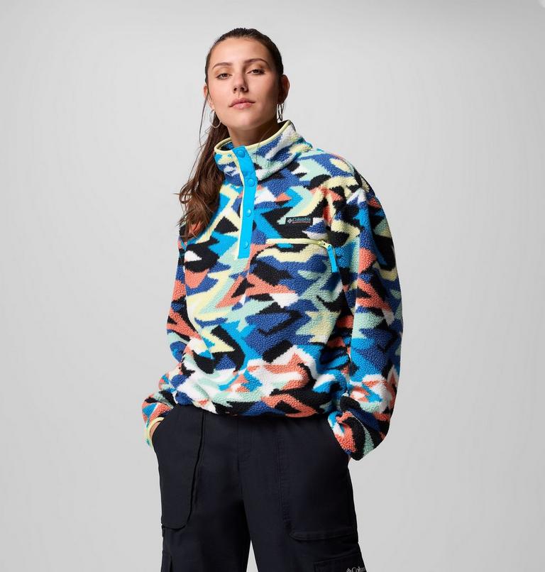 Women's Helvetia II Cropped Sherpa Half Snap Printed Fleece, Color: Compass Blue Reflections, Compass Blue, , image 8