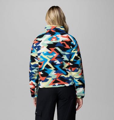 Women's Helvetia II Cropped Sherpa Half Snap Printed Fleece, Color: Compass Blue Reflections, Compass Blue, , image 11