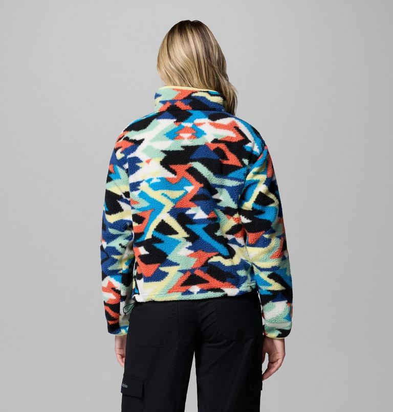 Women's Helvetia II Cropped Sherpa Half Snap Printed Fleece, Color: Compass Blue Reflections, Compass Blue, , image 3