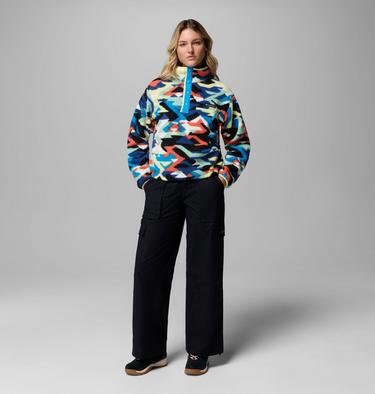 Women's Helvetia II Cropped Sherpa Half Snap Printed Fleece, Color: Compass Blue Reflections, Compass Blue, , image 6