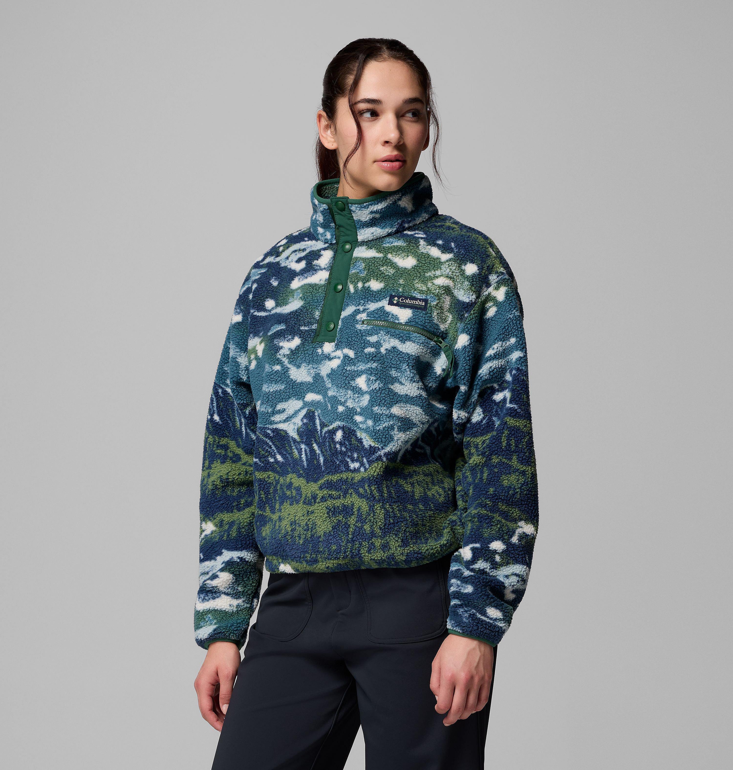 Women's Helvetia II Printed Cropped Half Snap Fleece Pullover