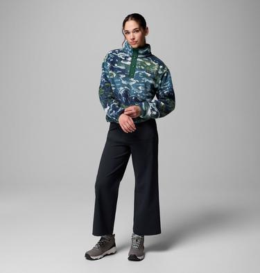 Women's Helvetia II Cropped Sherpa Half Snap Printed Fleece, Color: Everblue Sisters, Rain Forest, image 4