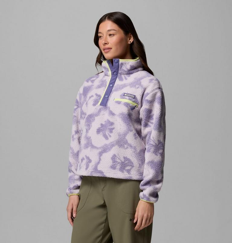 Women's Helvetia II Cropped Sherpa Half Snap Printed Fleece, Color: Stormwatch, Sprayflower, image 4