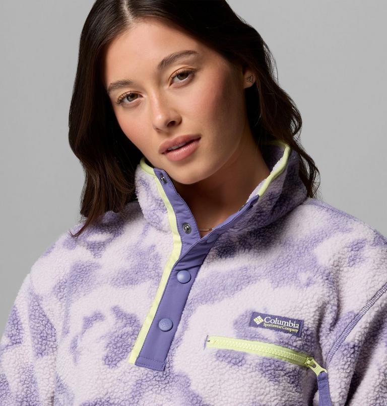 Women's Helvetia II Cropped Sherpa Half Snap Printed Fleece, Color: Stormwatch, Sprayflower, image 5