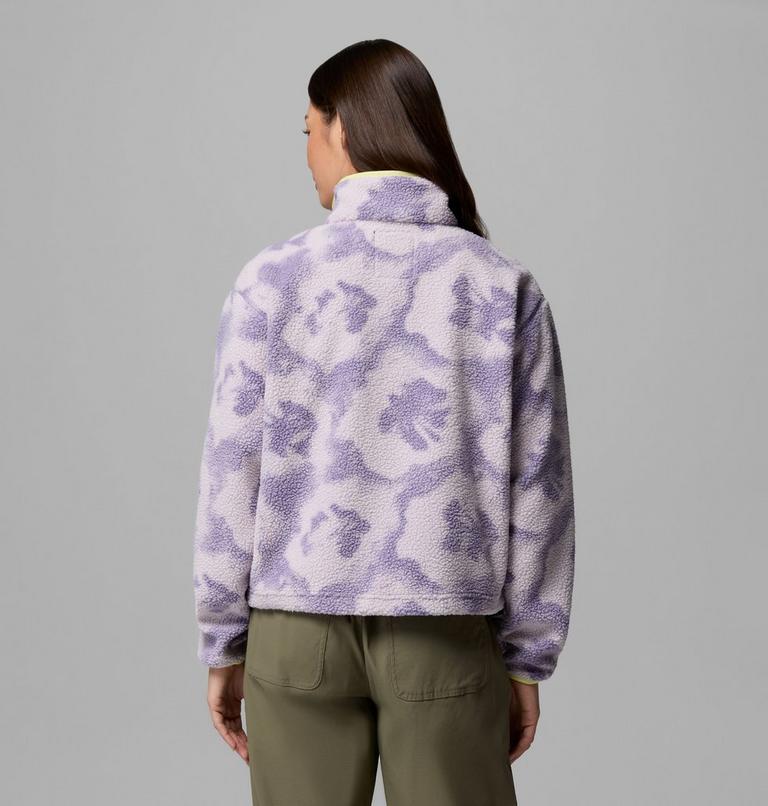 Women's Helvetia II Cropped Sherpa Half Snap Printed Fleece, Color: Stormwatch, Sprayflower, image 3